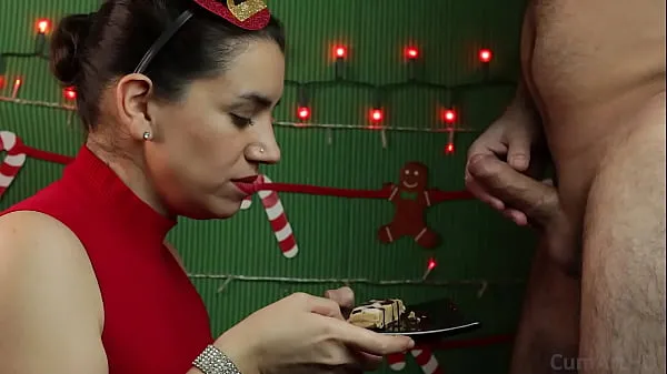 Nya Merry Christmas! Let's celebrate with cum on food färska filmer