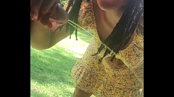 Outside hiding under porch peeing licking my fingers then sucking my masters cock Phim mới mới