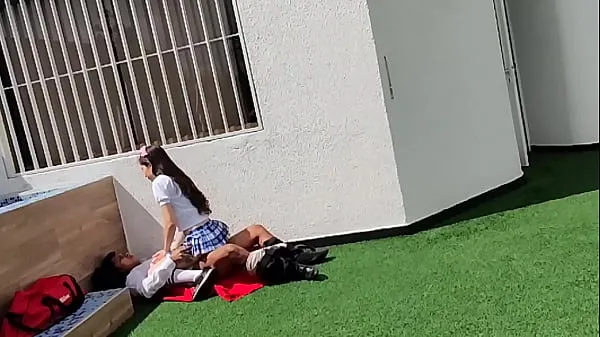 Nya Young schoolboys have sex on the school terrace and are caught on a security camera färska filmer