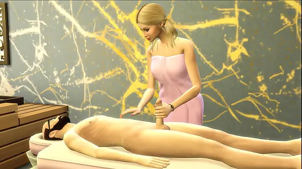 Hot Blonde stepdaughter gives her stepdad a massage in her new salon Film baru yang segar