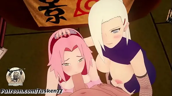 Nieuwe NARUTO 3D HENTAI: Kunoichi Sluts Ino & Sakura thanking their hero Naruto nieuwe films