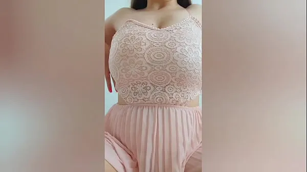 新的 Young cutie in pink dress playing with her big tits in front of the camera - DepravedMinx 新鲜电影
