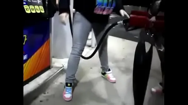 New desperate girl wetting pee jeans while pumping gas fresh Movies
